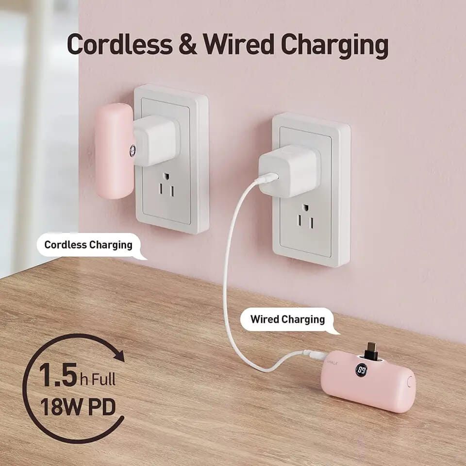 แบตเตอร์รี่สำรอง IWALK LINKPOD PRO 4800 MAH หัวชาร์จไร้สาย หัว TYPEC สี PINK