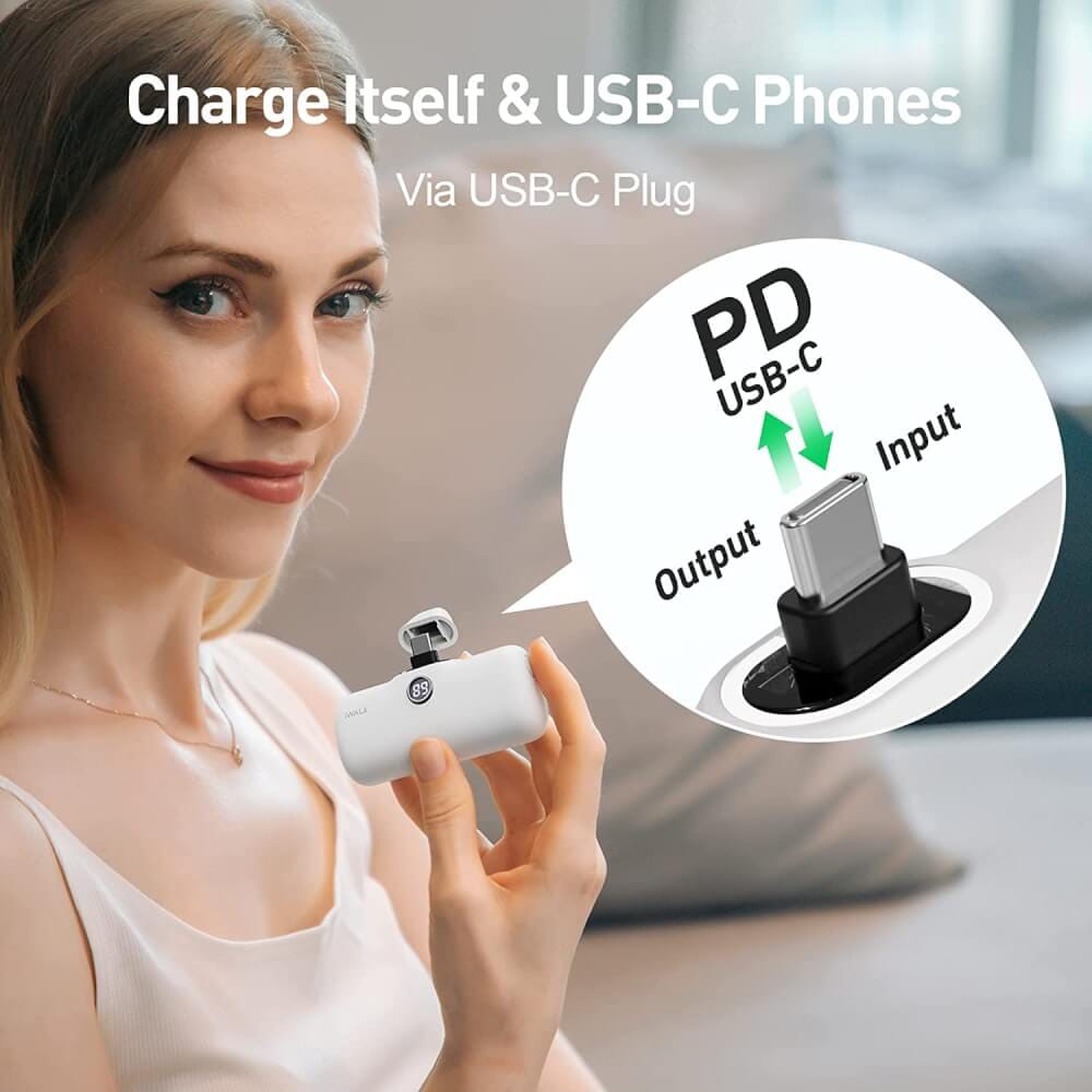 แบตเตอร์รี่สำรอง IWALK LINKPOD PRO 4800 MAH หัวชาร์จไร้สายหัว หัวชาร์จ TYPE C สี WHITE