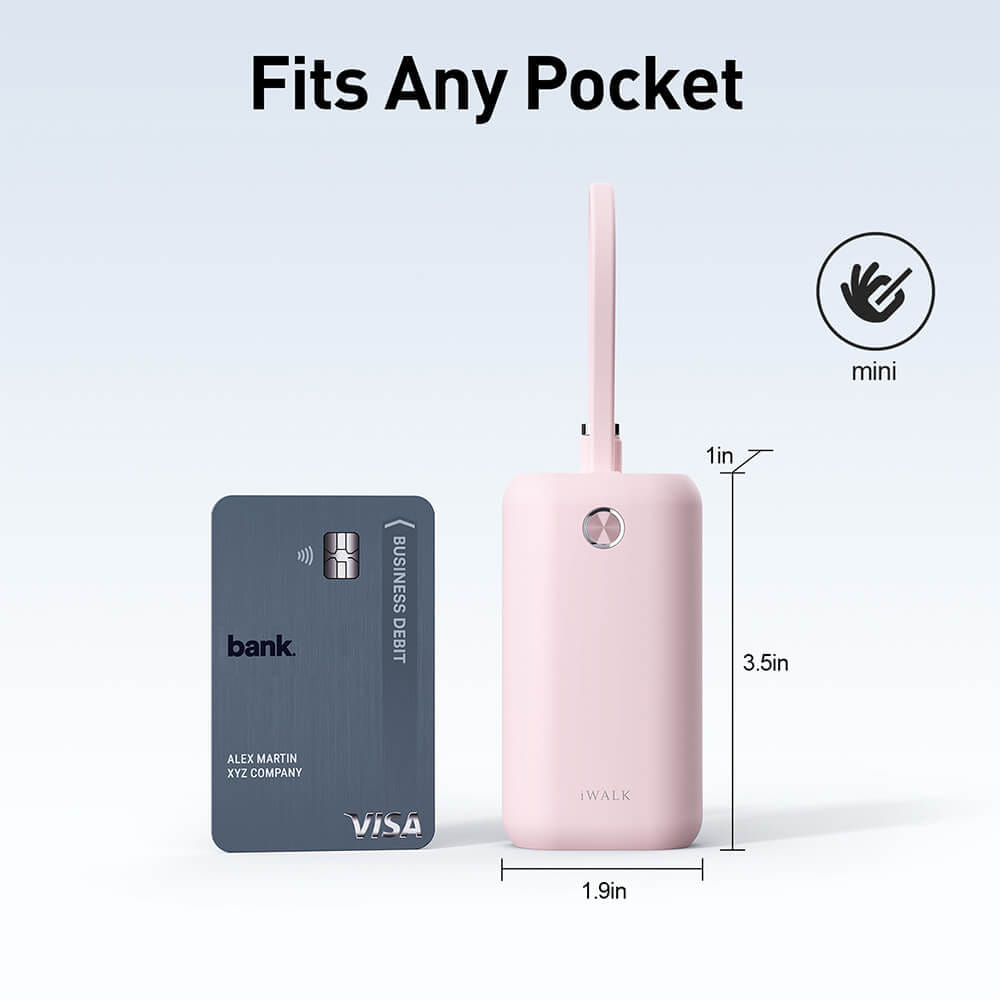 แบตเตอร์รี่สำรอง IWALK Power Mini 10000 MAH สายชาร์จในตัว TypeC สี Pink  รองรับการชาร์จเร็ว 22.5Wเล็กกะทัดรัด_6