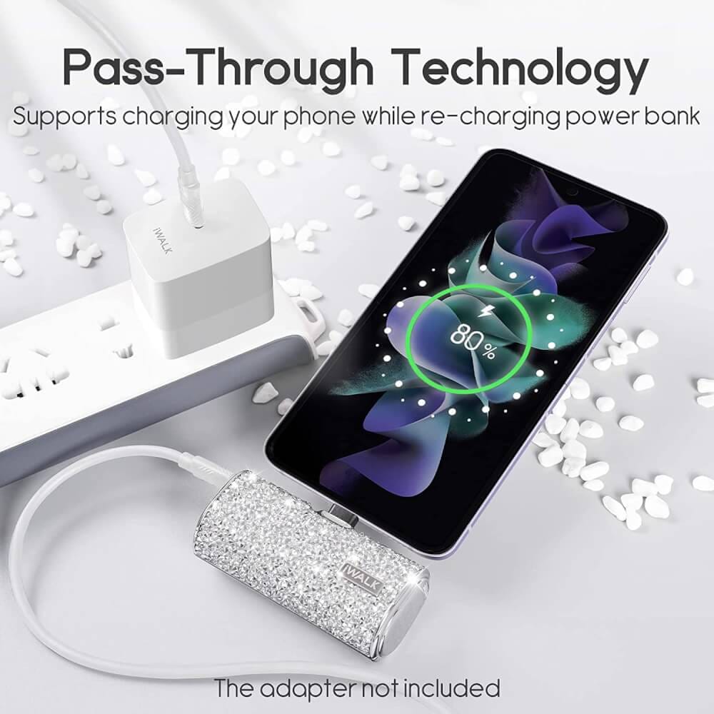 แบตเตอร์รี่สำรอง IWALK SECRET4500C ความจุ 4500MAH หัวชาร์จ TYPEC สี SILVER DIAMOND รองรับการชาร์จเร็ว 20W