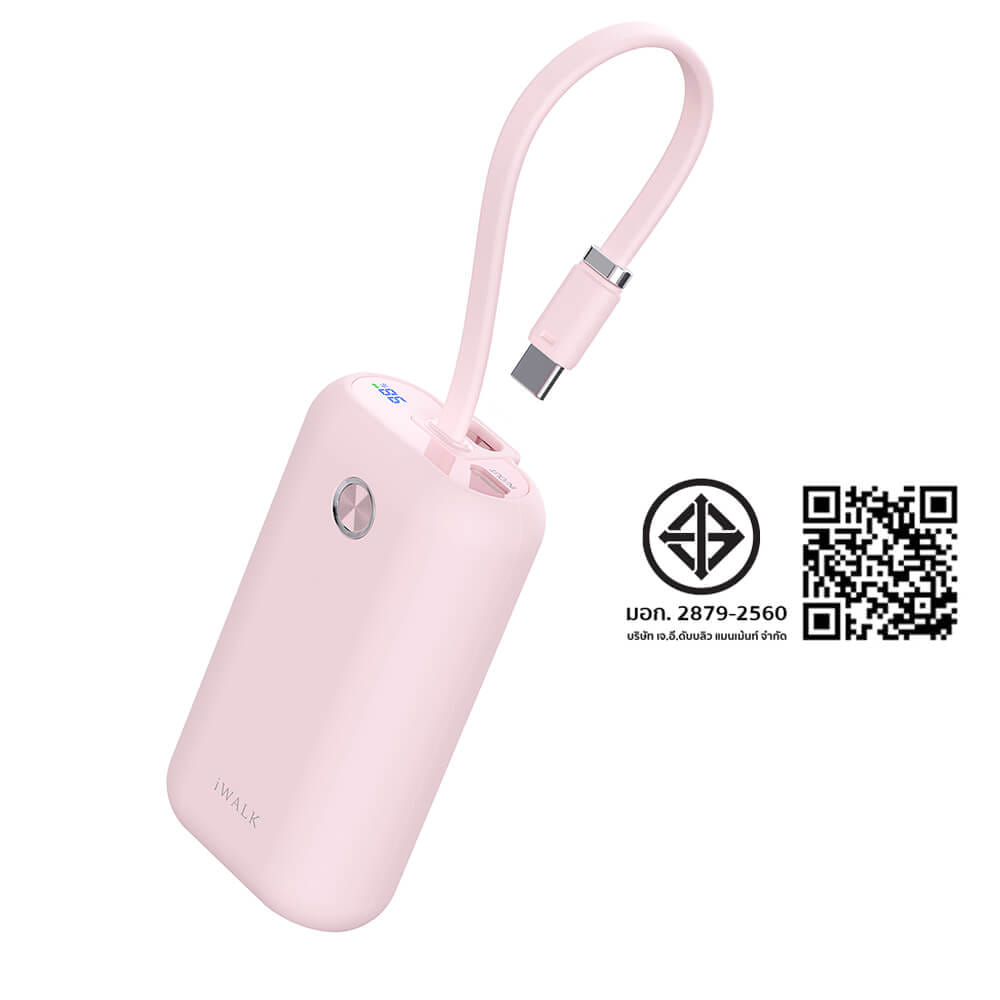 แบตเตอร์รี่สำรอง IWALK Power Mini 10000 MAH สายชาร์จในตัว TypeC สี Pink  รองรับการชาร์จเร็ว 22.5Wเล็กกะทัดรัด_9