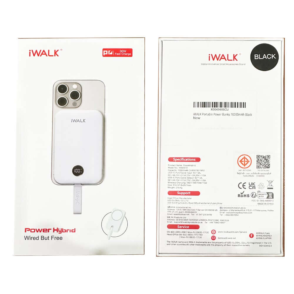 แบตเตอร์รี่สำรอง IWALK POWER HYBRID 10000MAH สี WHITE ชาร์จระบบ MAGSAFE มาพร้อมสายชาร์จในตัว รองรับการชาร์จเร็ว 30W FASTCHARGE