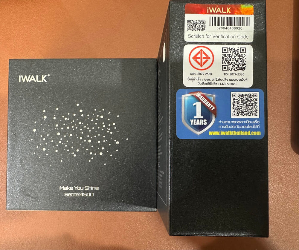 แบตเตอร์รี่สำรอง IWALK SECRET4500 MAH หัวชาร์จไร้สายหัว หัวชาร์จ LIGHTNING สี SILVER DIAMOND