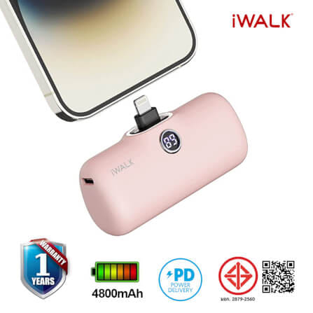แบตเตอร์รี่สำรอง IWALK LINKPOD PRO 4800 MAH หัวชาร์จไร้สายหัว หัวชาร์จ LIGHTNING สี PINK_1