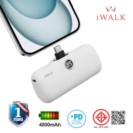 แบตเตอร์รี่สำรอง IWALK LINKPOD PRO 4800 MAH หัวชาร์จไร้สายหัว หัวชาร์จ TYPE C สี WHITE_1