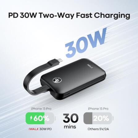แบตเตอร์รี่สำรอง iWALK Power Hybrid 10000mAh สี Black ชาร์จระบบ MagSafe มาพร้อมสายชาร์จในตัว รองรับการชาร์จเร็ว 30W FastCharge_3
