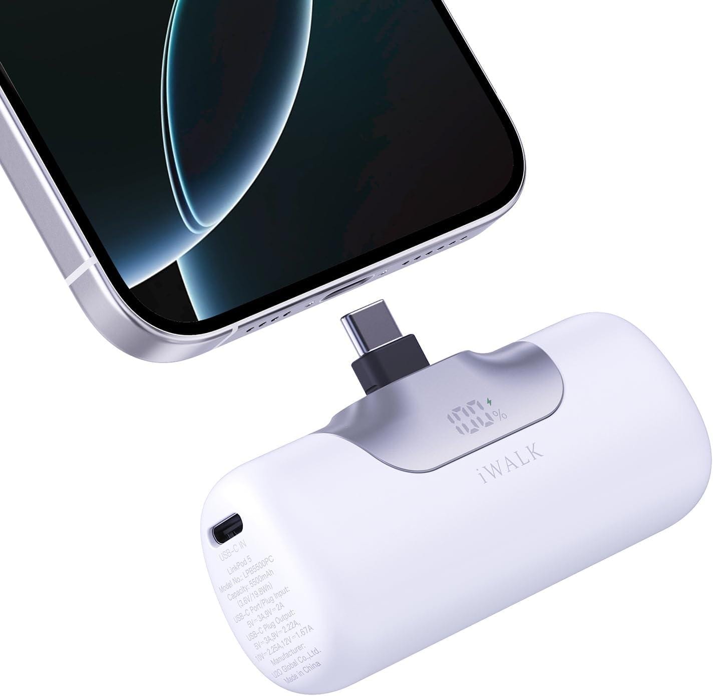 แบตเตอร์รี่สำรอง IWALK LINKPOD5 5500 MAH หัวชาร์จไร้สายหัวTypeC สี White ชาร์จเร็วสูงสุด 22.5W _0