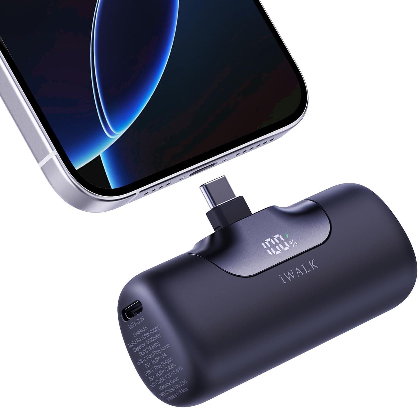 แบตเตอร์รี่สำรอง IWALK LINKPOD5 5500 MAH หัวชาร์จไร้สายหัวTypeC สี Black  ชาร์จเร็วสูงสุด 22.5W _1