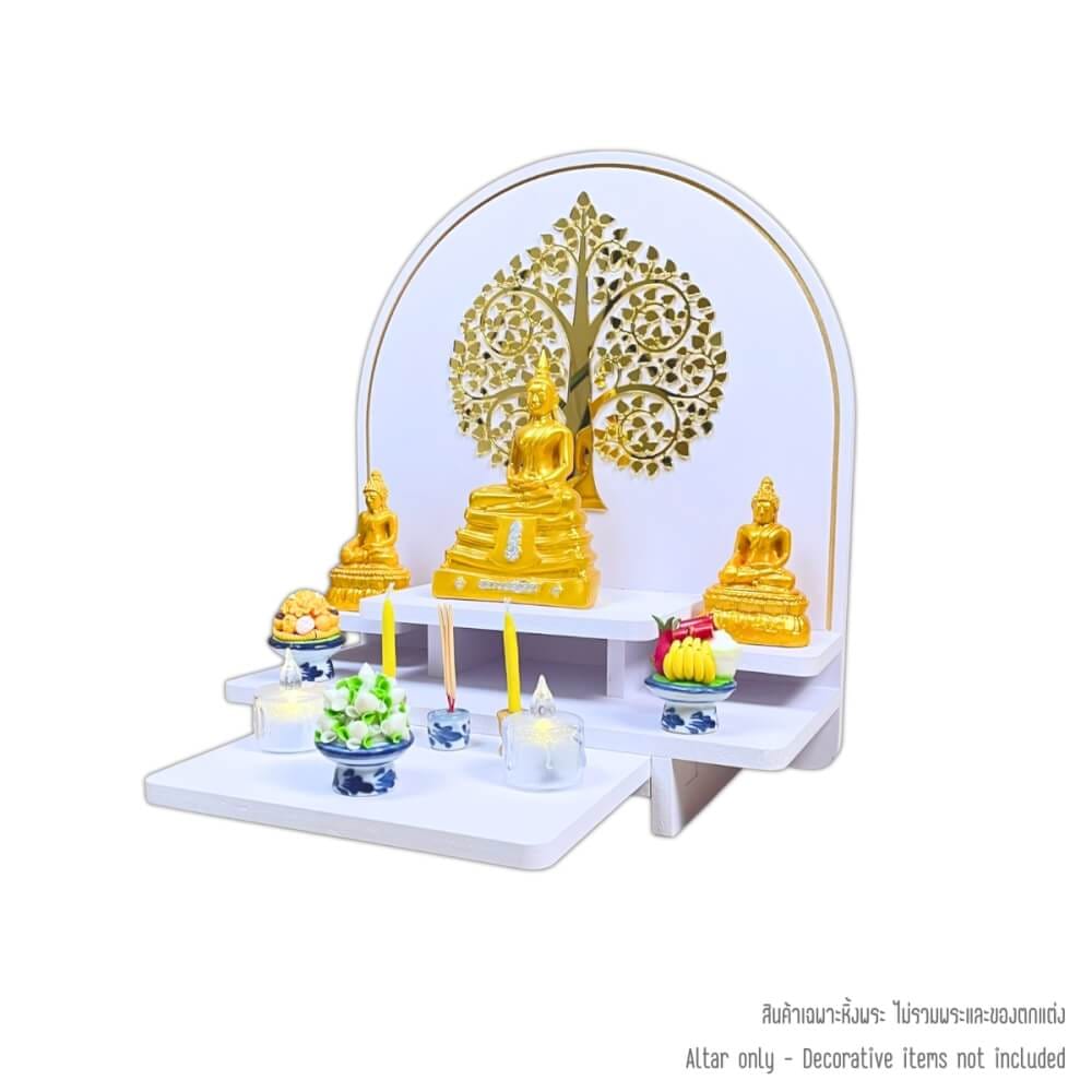 หิ้งพระตั้งโต๊ะและติดผนัง KAF รุ่น BIGPLUS01-AC ขนาดใหญ่ ลายต้นโพธิ์ F พร้อมถาดสไลด์
