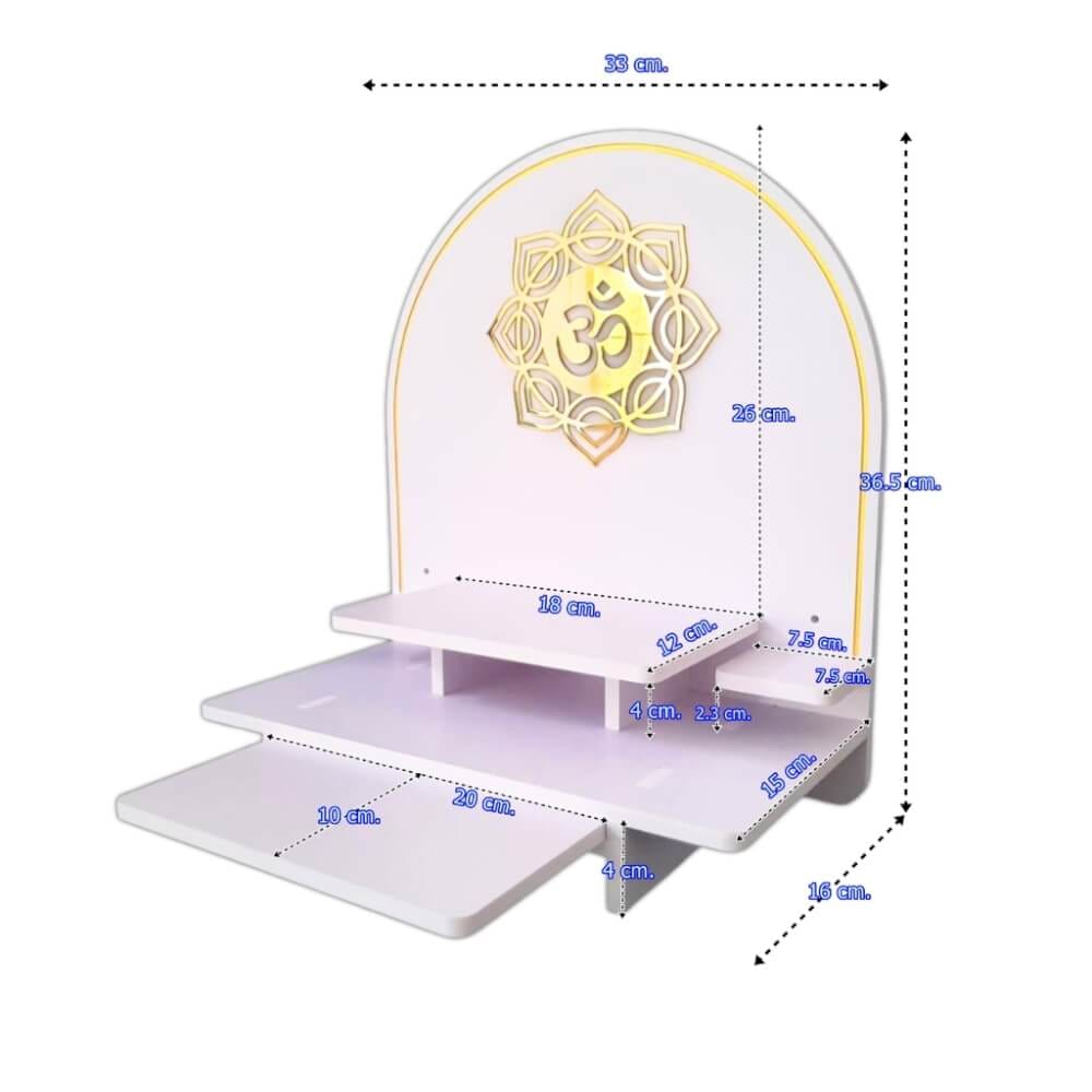 หิ้งพระตั้งโต๊ะและติดผนัง KAF รุ่น BIGPLUS01-AC ขนาดกลาง ลายโอม 8 แฉก กระจกทอง พร้อมถาดสไลด์