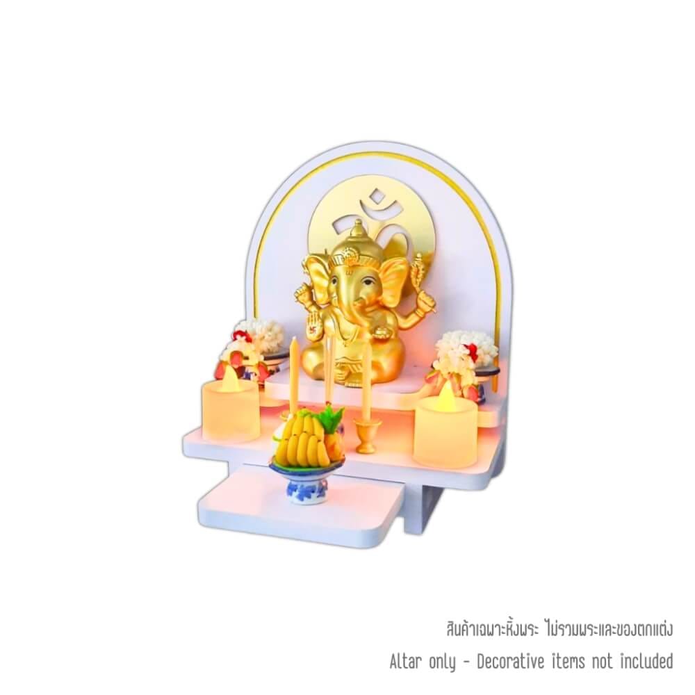 หิ้งพระตั้งโต๊ะและติดผนัง KAF รุ่น BIGPLUS01-AC ขนาดเล็ก ลายโอม กระจกทอง พร้อมถาดสไลด์_0