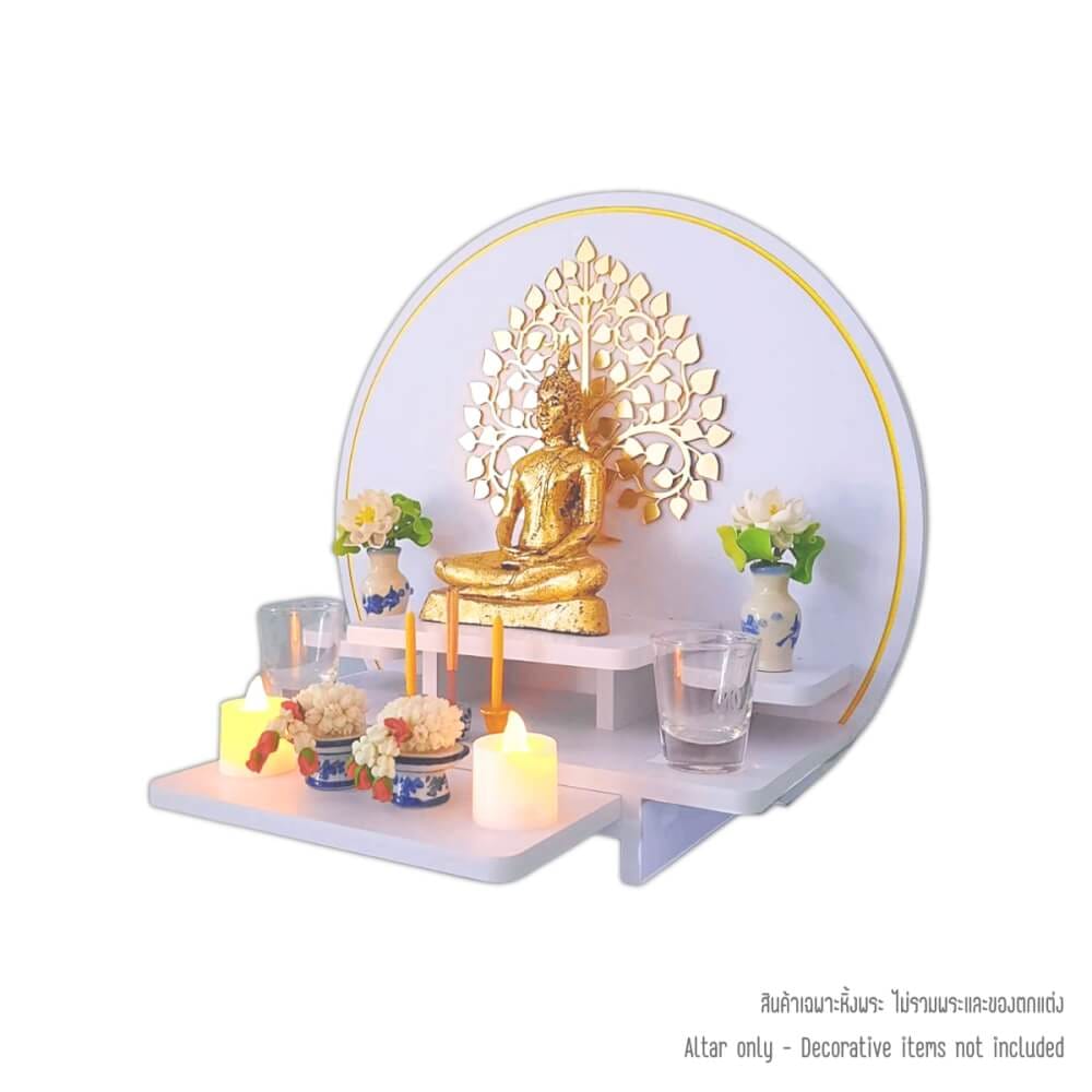 หิ้งพระมินิมอลตั้งโต๊ะและติดผนัง KAF รุ่น CIRPLUS01-AC ลายต้นโพธิ์ C ทรงกลมขนาดใหญ่ พร้อมถาดสไลด์_0