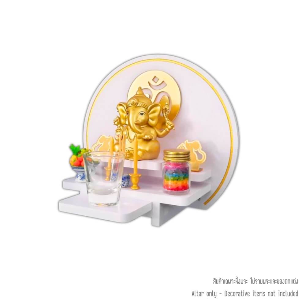 หิ้งพระมินิมอลตั้งโต๊ะและติดผนัง KAF รุ่น CIRPLUS01-AC ลายโอม ทรงกลมขนาดเล็ก พร้อมถาดสไลด์