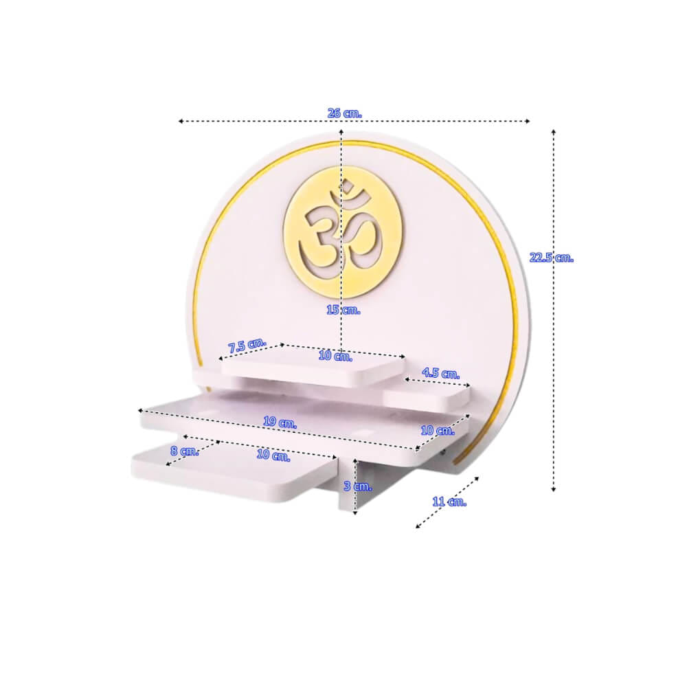 หิ้งพระมินิมอลตั้งโต๊ะและติดผนัง KAF รุ่น CIRPLUS01-AC ลายโอม ทรงกลมขนาดเล็ก พร้อมถาดสไลด์