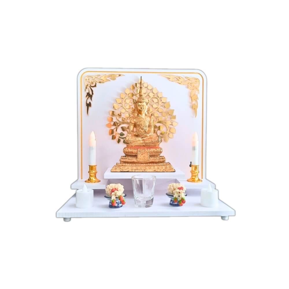 หิ้งพระโมเดิร์นตั้งโต๊ะและติดผนัง KAF รุ่น G6-AC ลายโพธิ์เรียกทรัพย์ มุมทอง_5