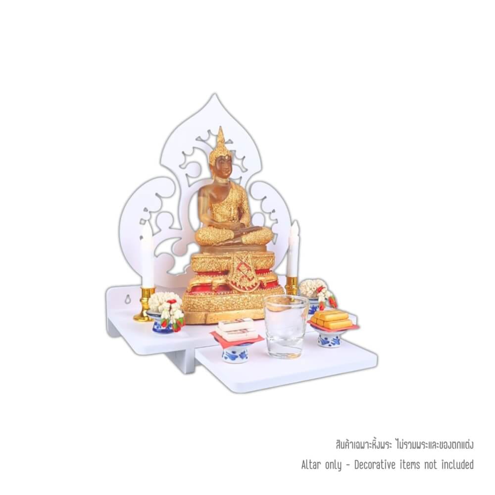 หิ้งพระมินิมอลตั้งโต๊ะและติดผนังได้ KAF รุ่น MN02-PLUS มีถาดสไลด์เพิ่มพื้นที่