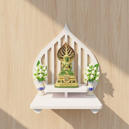 หิ้งพระทรงใบโพธิ์สไตล์มินิมอล KAF รุ่น Q8 ลายโพธิ์ทองกระจกเงา_3