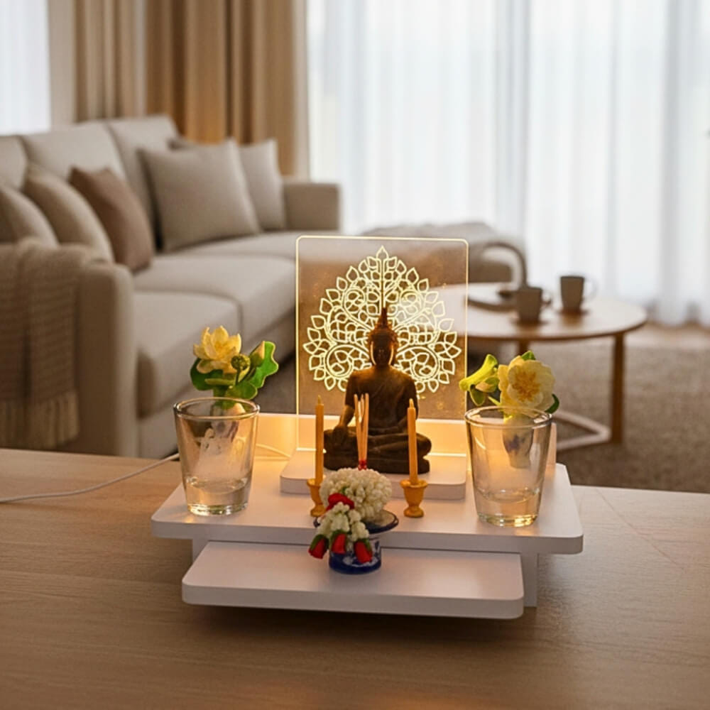 หิ้งพระมีไฟสไตล์โมเดิร์น KAF รุ่น SIMPLE PLUS LIGHT01 ลายต้นโพธิ์_3