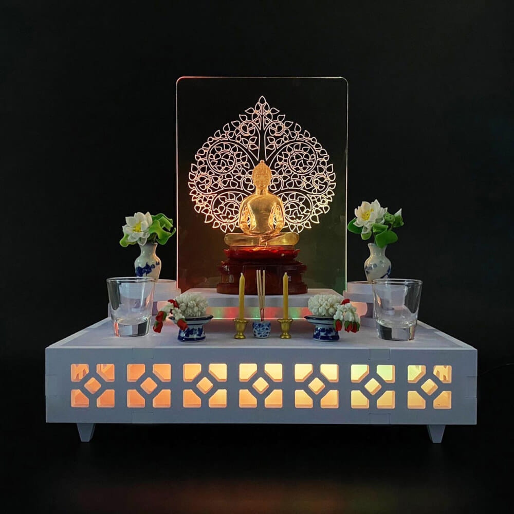 หิ้งพระมีไฟสไตล์โมเดิร์น KAF รุ่น SHBOX-LIGHT01 ลายต้นโพธิ์_7
