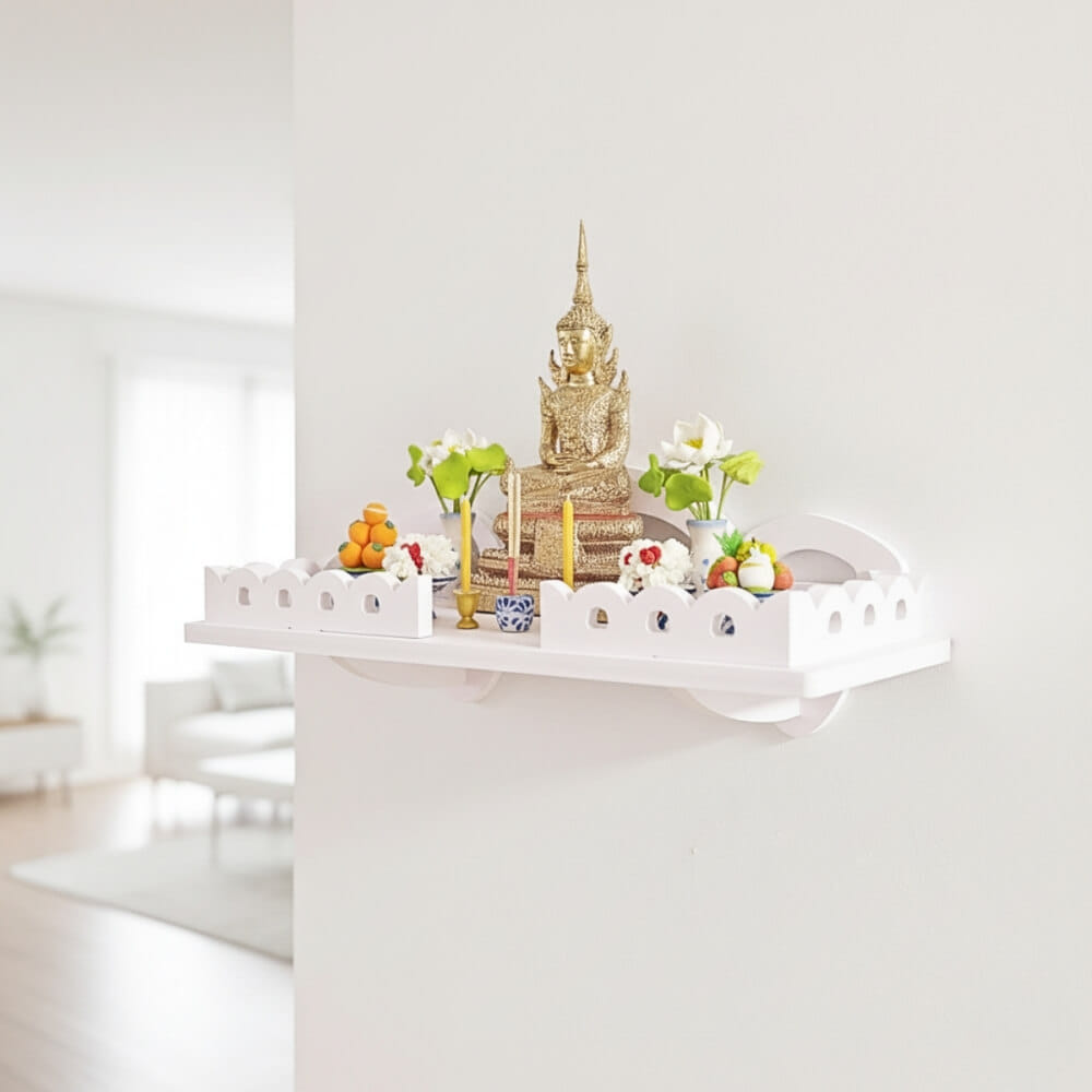 หิ้งพระติดผนัง KAF รุ่น SH31 สีขาวโมเดิร์น พร้อมรั้วกันตก_1
