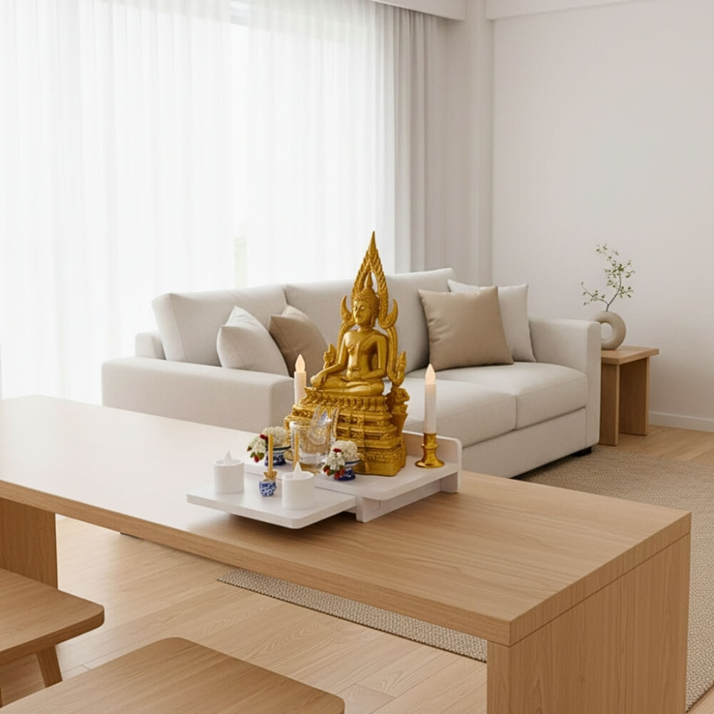 หิ้งพระโมเดิร์น KAF รุ่น SIMPLE-PLUS01 ตั้งโต๊ะและติดผนังได้ พร้อมถาดสไลด์เพิ่มพื้นที่_1