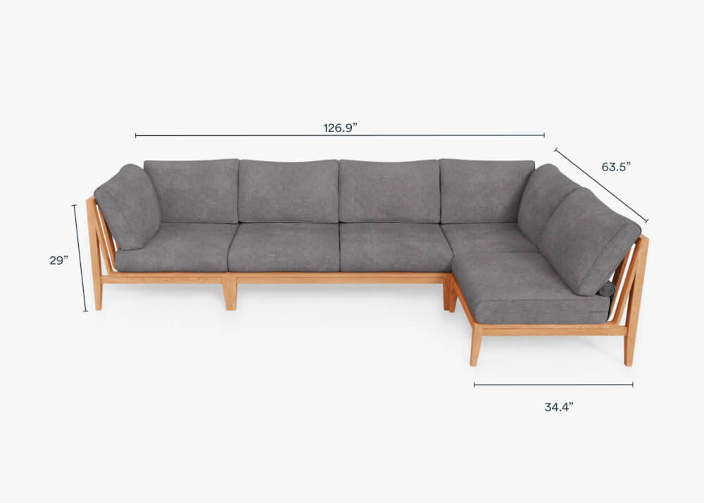 โซฟาไม้สักตัวแอล 6 ที่นั่ง BUNISE รุ่น OT02 ขนาด 322&times;163&times;74 ซม. สีเทากรวด
