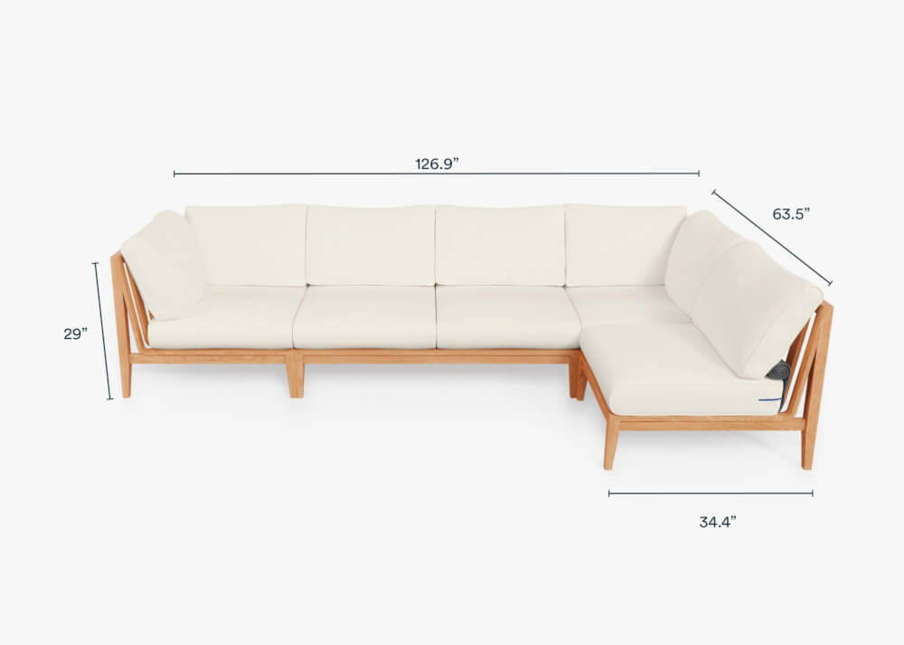 โซฟาไม้สักตัวแอล 6 ที่นั่ง  BUNISE รุ่น OT02 ขนาด 322&times;163&times;74 ซม. สีครีม