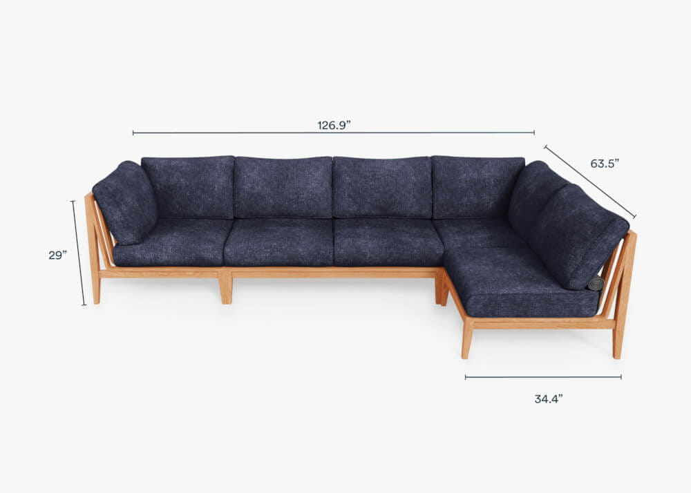 โซฟาไม้สักตัวแอล 6 ที่นั่ง BUNISE รุ่น OT02 ขนาด 322&times;163&times;74 ซม. สีกรมท่าทะเล