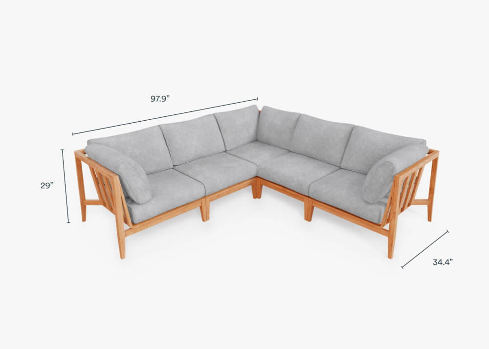 โซฟาไม้สักเข้ามุม 5 ที่นั่ง BUNISE รุ่น OT06 ขนาด 249×87×74 ซม. สี เทาหมอก_1