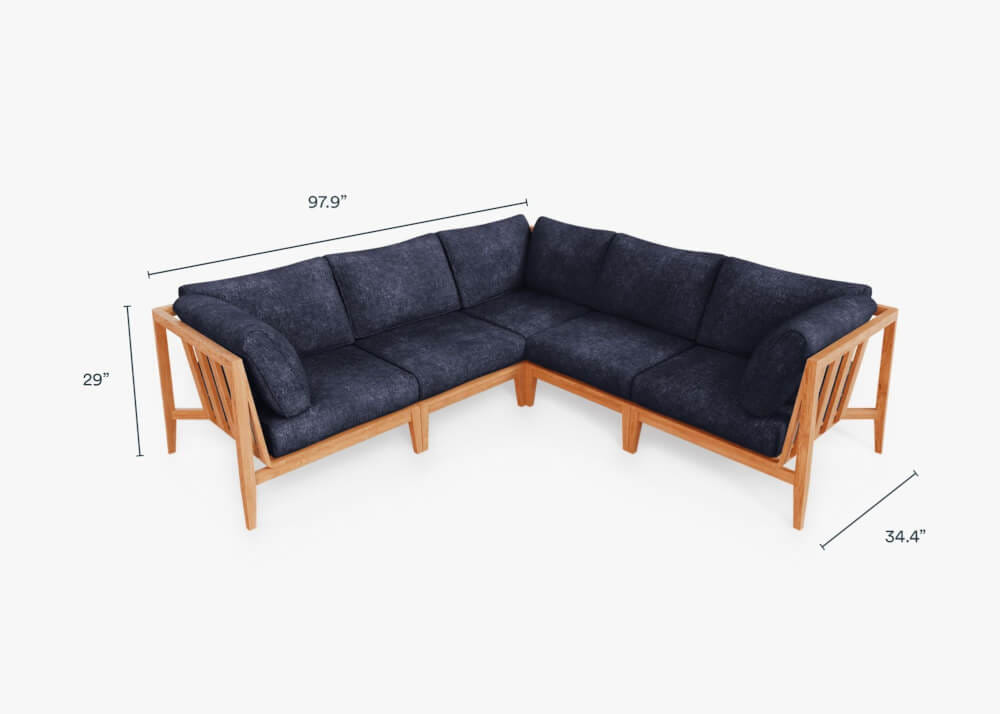 โซฟาไม้สักเข้ามุม 5 ที่นั่ง BUNISE รุ่น OT06 ขนาด 249×87×74 ซม. สี กรมท่าทะเล_1