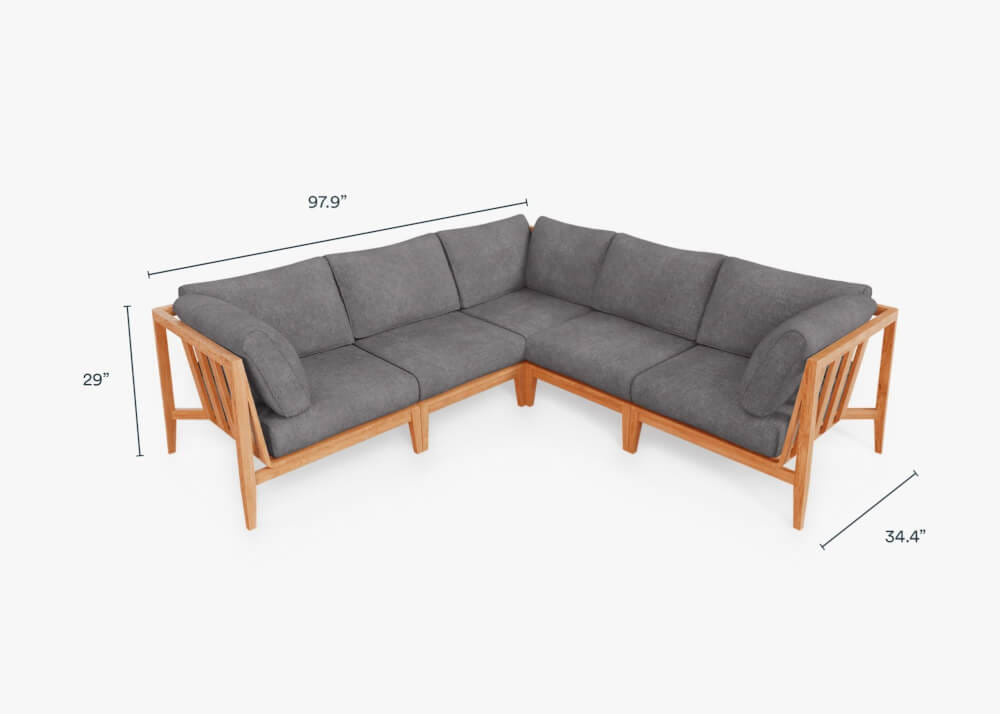 โซฟาไม้สักเข้ามุม 5 ที่นั่ง BUNISE รุ่น OT06 ขนาด 249×87×74 ซม. สีเทากรวด_1