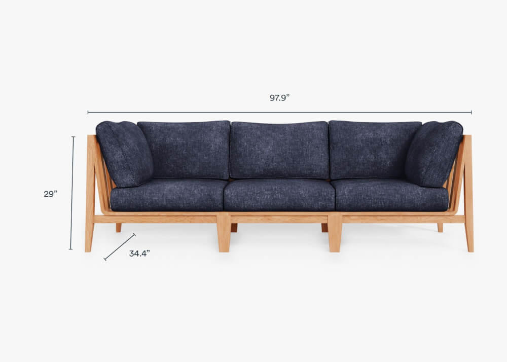 โซฟาไม้สัก 3 ที่นั่ง BUNISE รุ่น OT07 ขนาด 249×88×74 ซม. สี น้ำเงินเข้ม_1