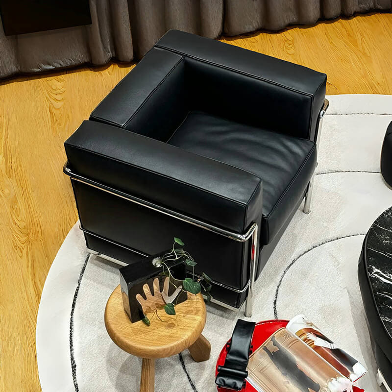 โซฟาหนังแท้ BUNISE รุ่น LC2 สไตล์วินเทจ MID-CENTURY ขนาด 76×70×78 ซม. สีดำ_1