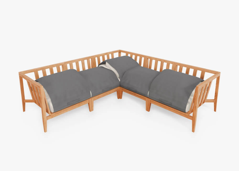 โซฟาไม้สักเข้ามุม 5 ที่นั่ง BUNISE รุ่น OT06 ขนาด 249×87×74 ซม. สี ครีม_2