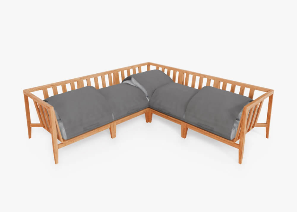 โซฟาไม้สักเข้ามุม 5 ที่นั่ง BUNISE รุ่น OT06 ขนาด 249×87×74 ซม. สี เทาหมอก_2