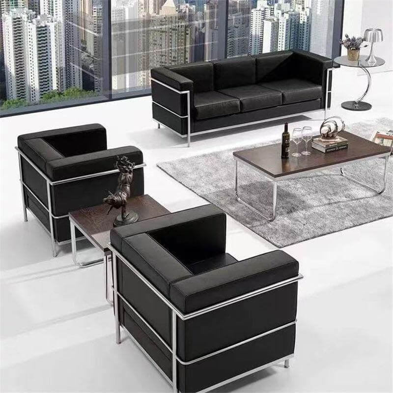 โซฟาหนังแท้ BUNISE รุ่น LC2 สไตล์วินเทจ MID-CENTURY ขนาด 76×70×78 ซม. สีดำ_2