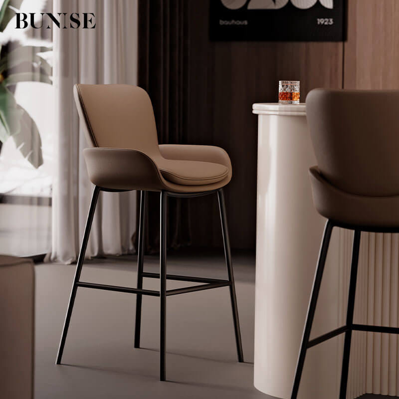 เก้าอี้บาร์ BUNISE รุ่น BS6 สไตล์หรูหราทันสมัย ขนาด 55×41×108 ซม. สีเบจ_2