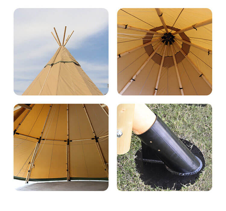 เต็นท์พีระมิดกลางแจ้ง ไม้สน BUNISE รุ่น P2418 แบบ TRIPLE-UNIT ขนาด 10 ม. สีน้ำตาล_4