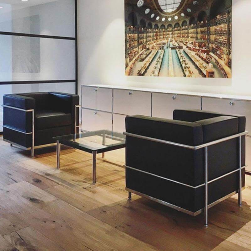 โซฟาหนังแท้ BUNISE รุ่น LC2 สไตล์วินเทจ MID-CENTURY ขนาด 76×70×78 ซม. สีดำ_5