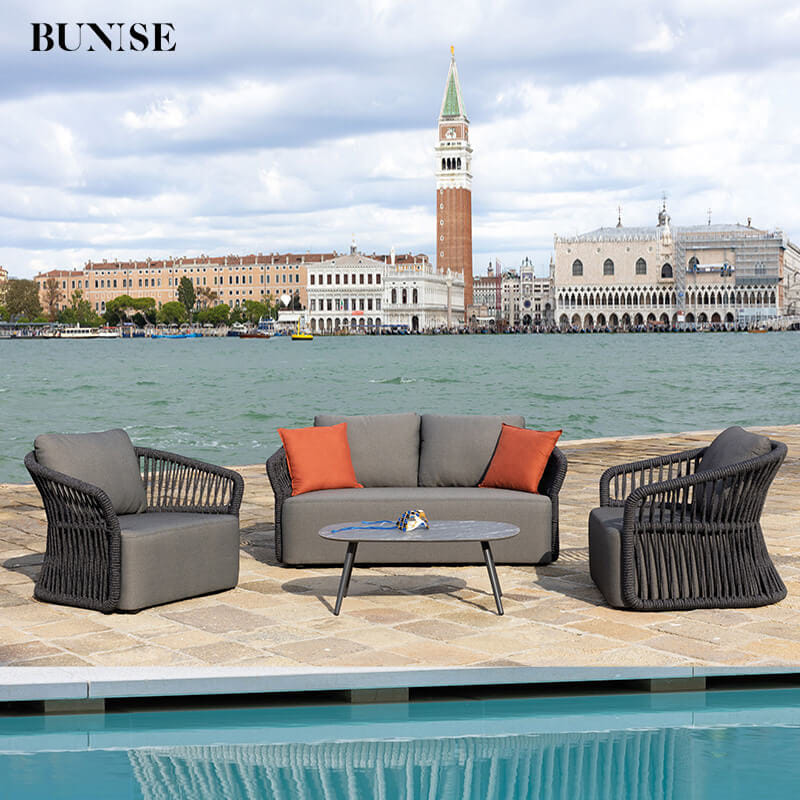 ชุดโซฟาสนาม 4 ที่นั่ง BUNISE รุ่น LAGUNA ขนาด 150&times;90&times;75 ซม. สีดำ