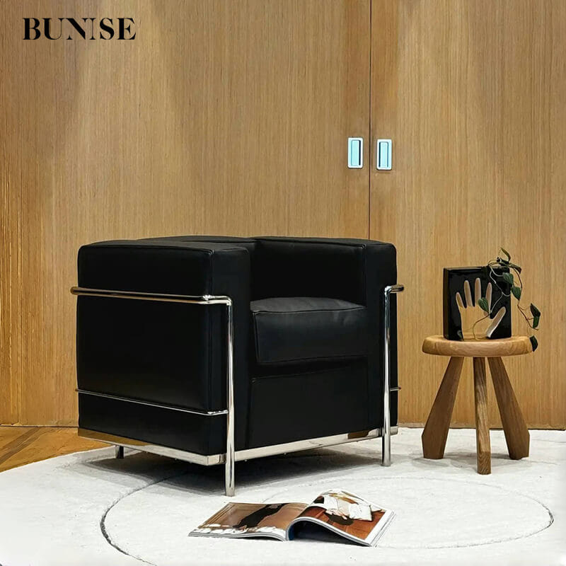 โซฟาหนังแท้ BUNISE รุ่น LC2 สไตล์วินเทจ MID-CENTURY ขนาด 76×70×78 ซม. สีดำ_11