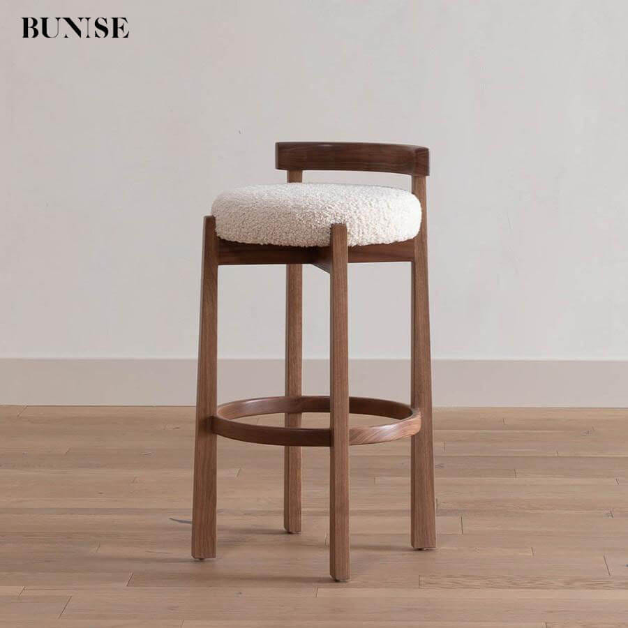 สตูลบาร์ไม้แท้ BUNISE รุ่น BS14 สไตล์วินเทจ ขนาด 44×46×86 ซม. สีขาว_8