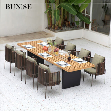 ชุดสนามไม้สัก 2 ที่นั่ง BUNISE รุ่น P3405 พร้อมโต๊ะเหลี่ยม 70*70*74 ซม._8