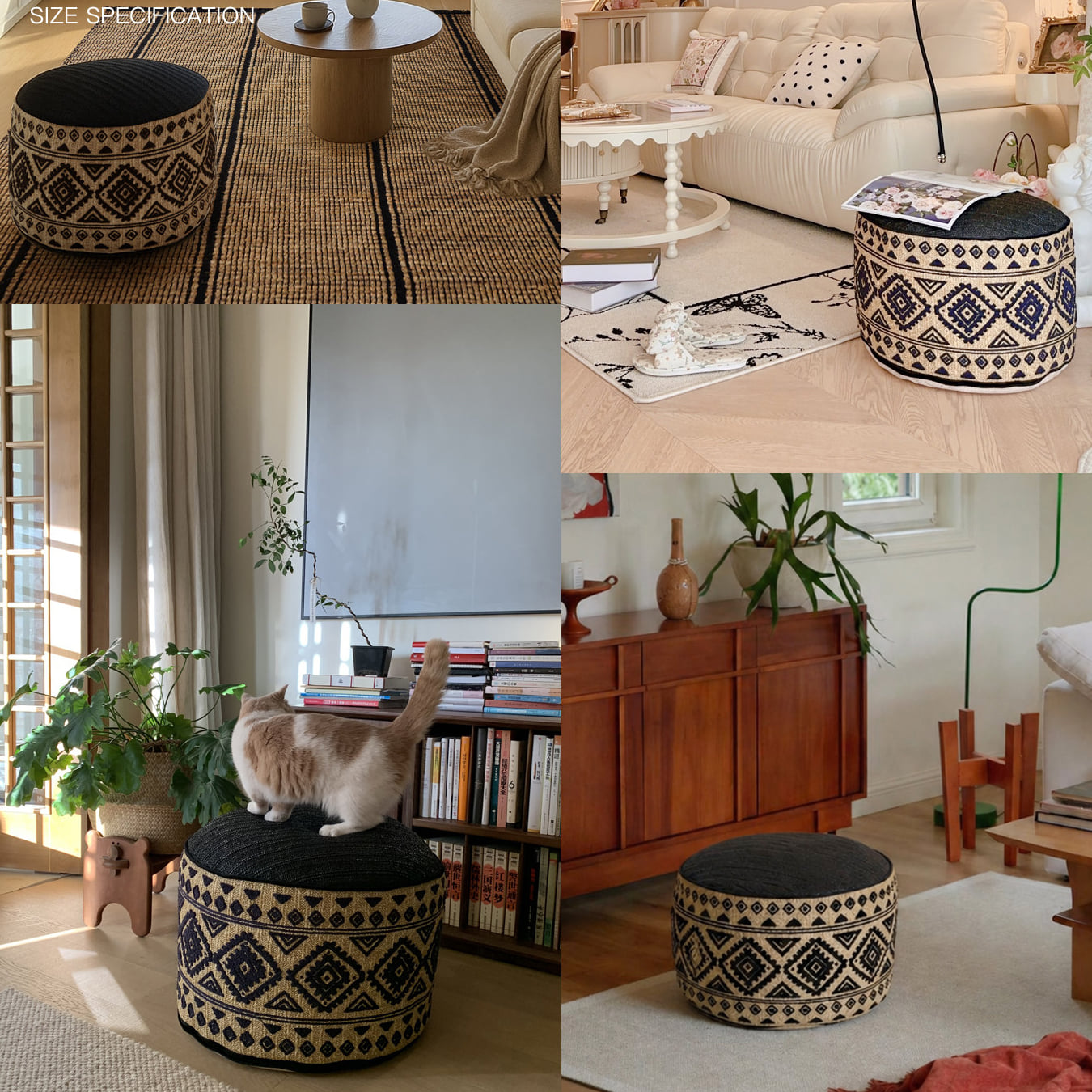 สตูลออตโตมันลายปัก BUNISE BOHO-POUF สีดำ_10