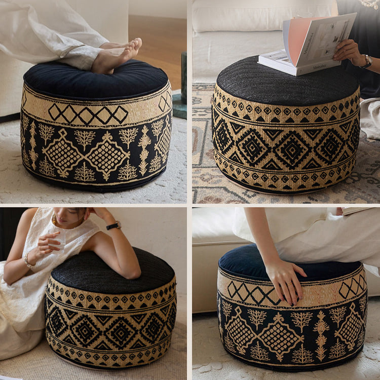 สตูลออตโตมันลายปัก BUNISE BOHO-POUF สีดำ_4