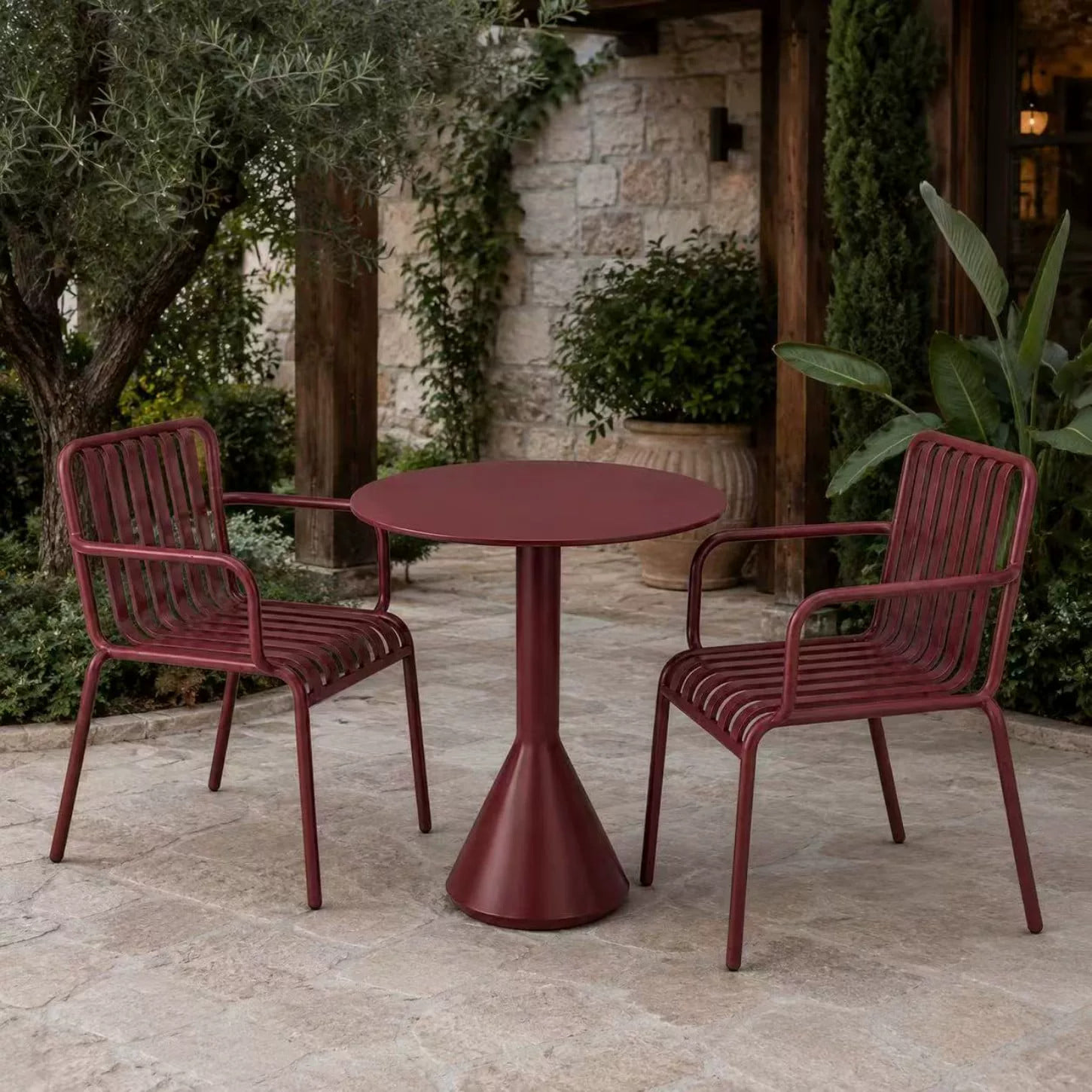 ชุดสนามเหล็ก 2 ที่นั่ง BUNISE IRON ARMCHAIRS สีแดง_6