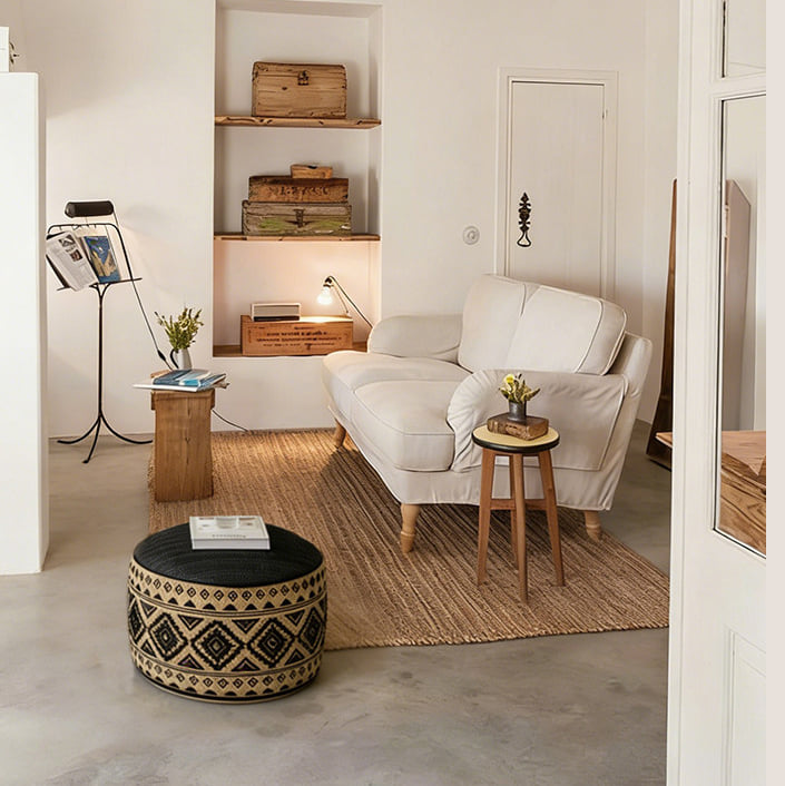 สตูลออตโตมันลายปัก BUNISE BOHO-POUF สีดำ_7