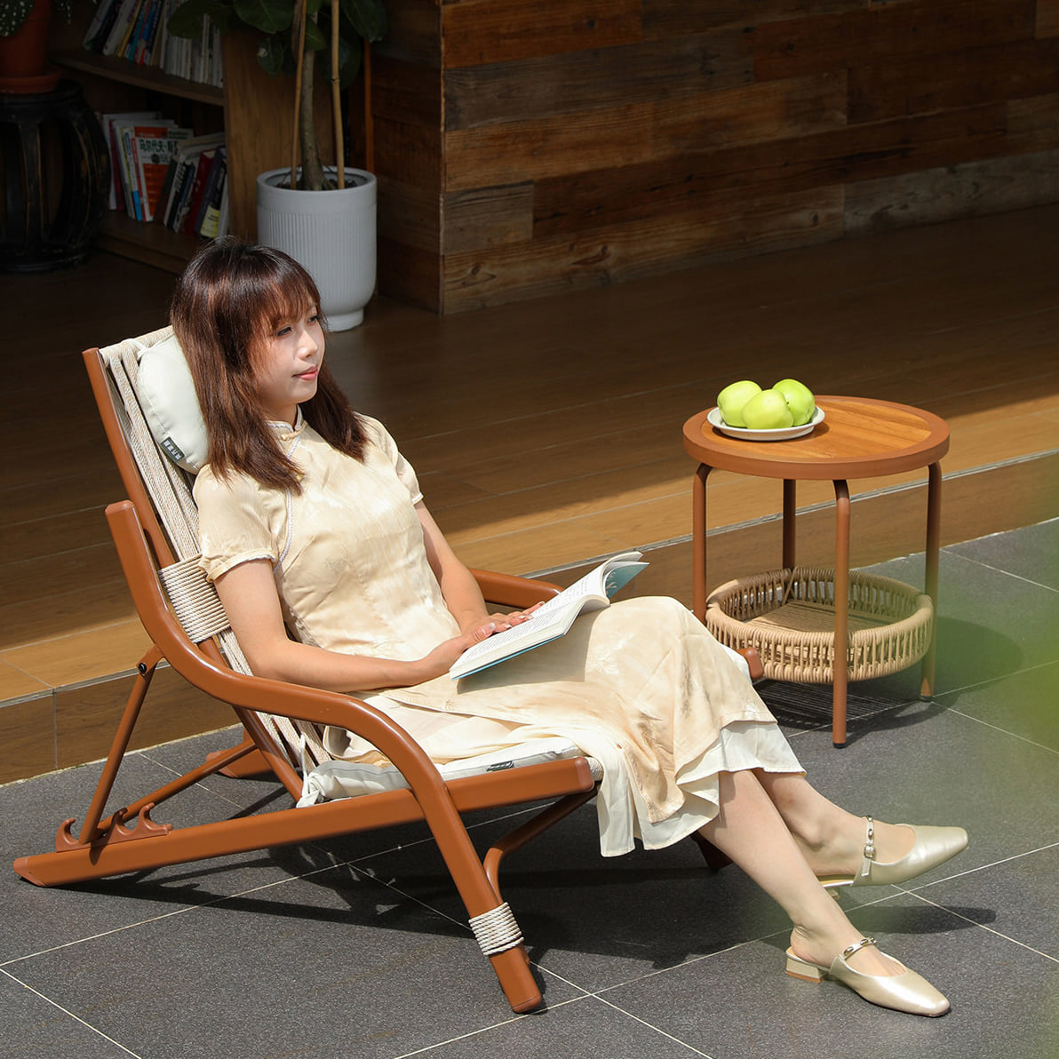 เก้าอี้พักผ่อนกลางแจ้ง BUNISE RATTAN สีขาว_7
