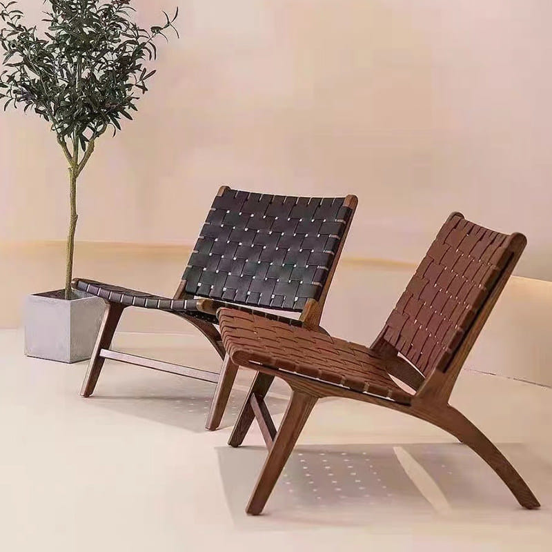 เก้าอี้พักผ่อนโครงไม้แท้ สายรัดหนัง BUNISE รุ่น CUBA ขนาด 73×65×75 ซม. สีดำ_9