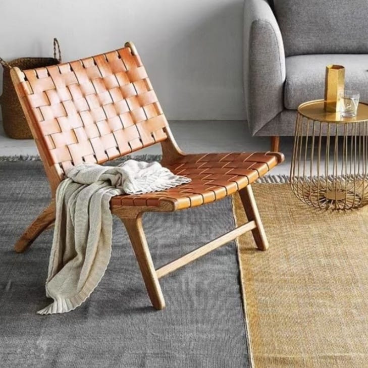เก้าอี้พักผ่อนโครงไม้แท้สายรัดหนัง BUNISE รุ่น CUBA ขนาด 73×65×75 ซม. สีน้ำตาล_8